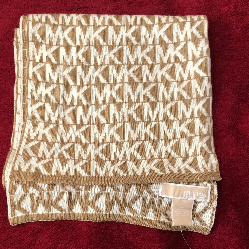 Michael Kors Beige and White Monogram Scarf